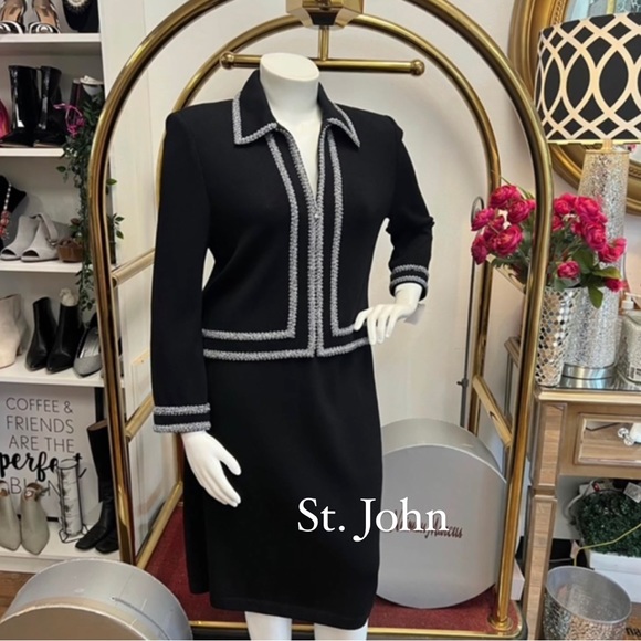 St. John Dresses & Skirts - St. John Black & Gray Knit Skirt Suit 16
